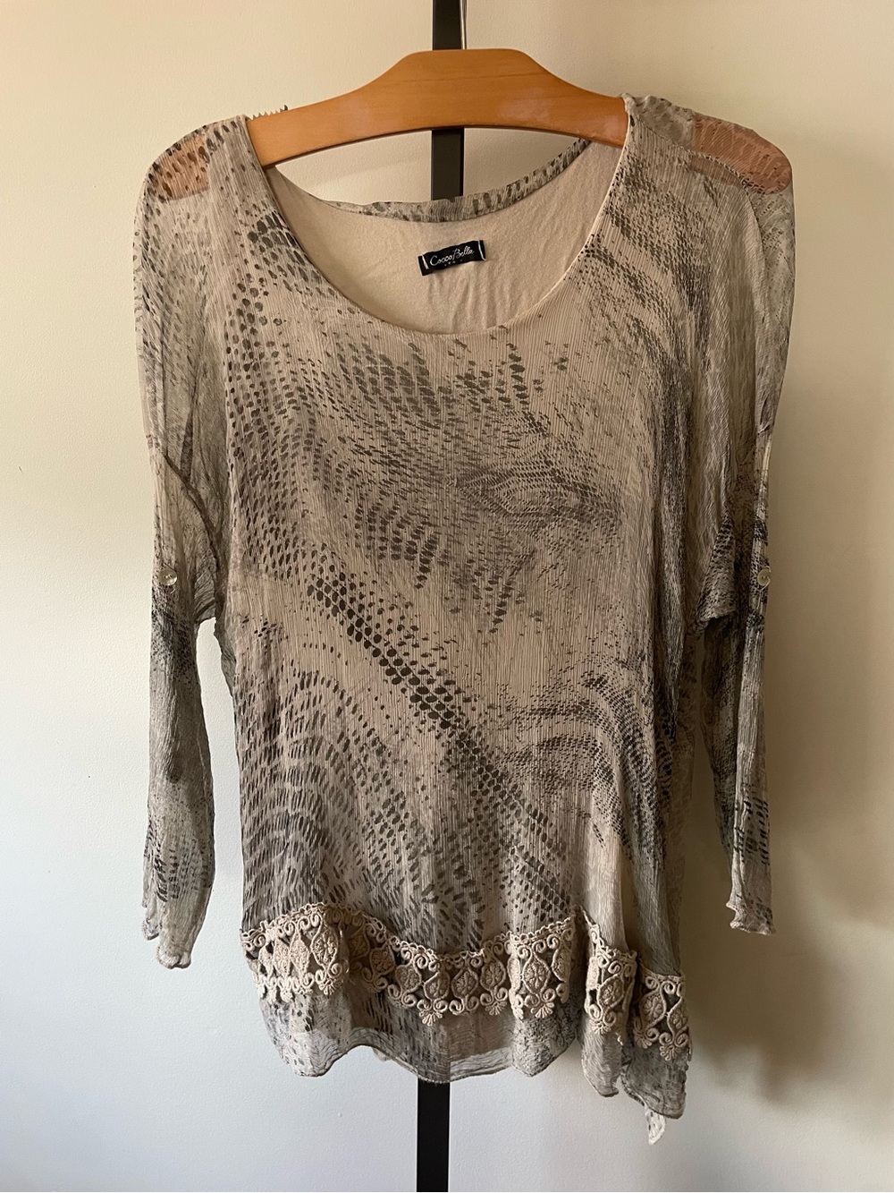 Cocco Bella Italy Silk Blend Layered Crochet Lace Blouse Top Abstract Boho
